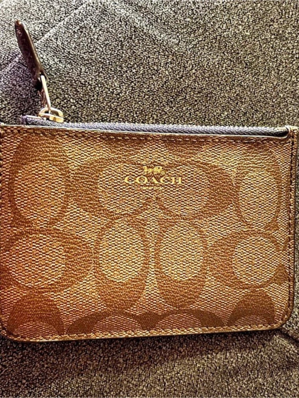 Coach Mini Skinny ID Case in Signature Canvas Brown Wallet